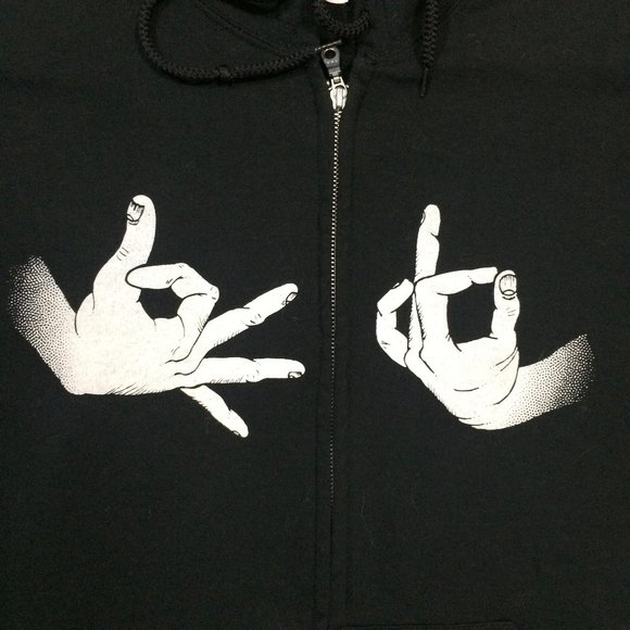 bEDO sHIRTS Mens Black Gangsign Full Zip Hoodie - Picture 5 of 8